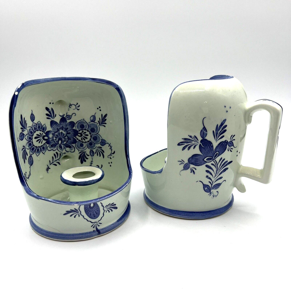 Blue & White Floral Hooded Candle Holders, Wall Mount or Tabletop Cottagecore